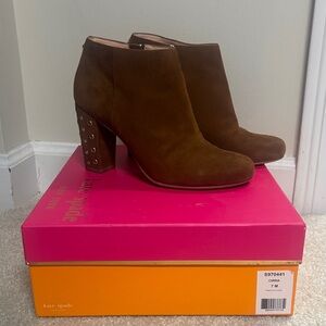 Kate Spade Suede Chestnut Ankle Booties with Studded Heel